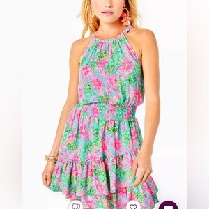 Lilly Pulitzer Pamelyn Lileeze Mini Dress in the Surf Blue So Shellegant pattern